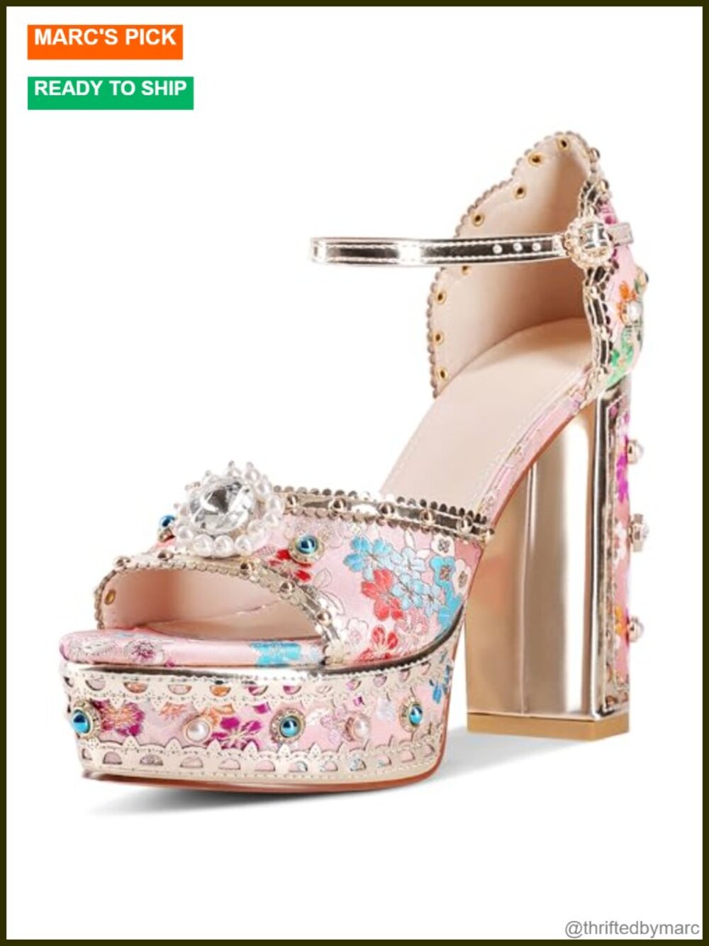 Rhinestone Platform Heels for Women Ankle Strap Block Heel Dressy Party Shoes